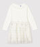 Abito bambina a maniche lunghe in cotone e tulle bianco MARSHMALLOW/grigio ARGENT